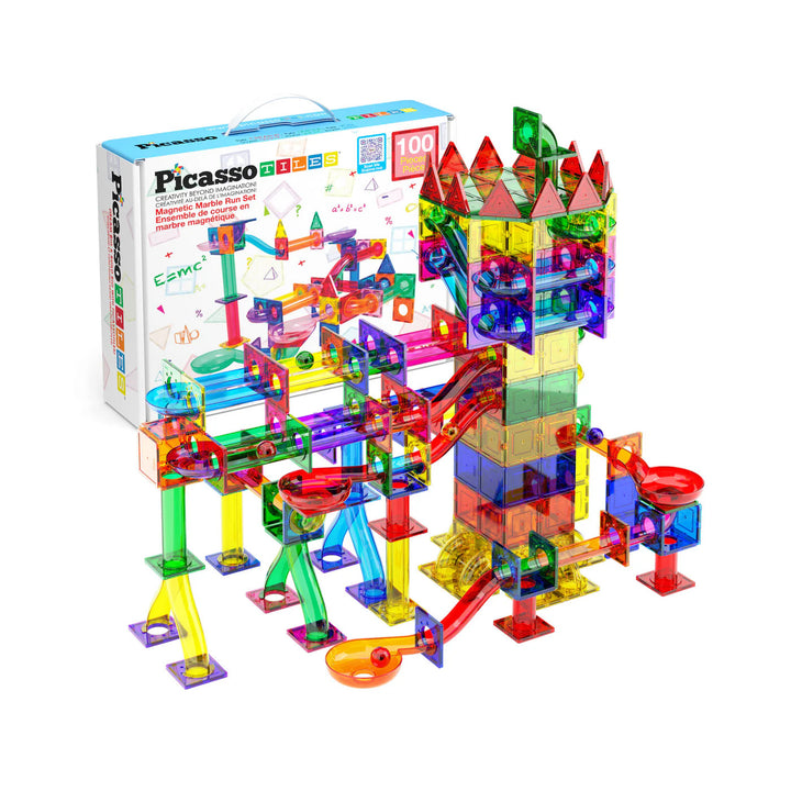 PicassoTiles Magnetic Tile Marble Run Building Set (100 Pieces)