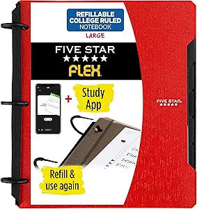 FIVE STAR 1" FLEX REFILLABLE NOTEBOOK WITH POCKETS,DIVIDERS, &amp; PAPER- RED - Creative Kids