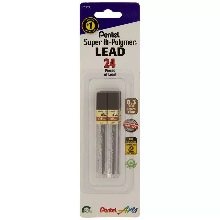 PENTEL LEAD REFILLS: 0.3mm, HB - 24 PACK