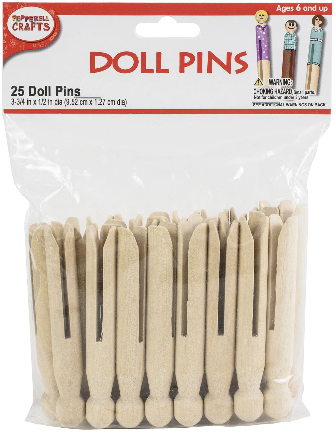 WOOD DOLL PINS: 3.75"X1/2" 25 PACK