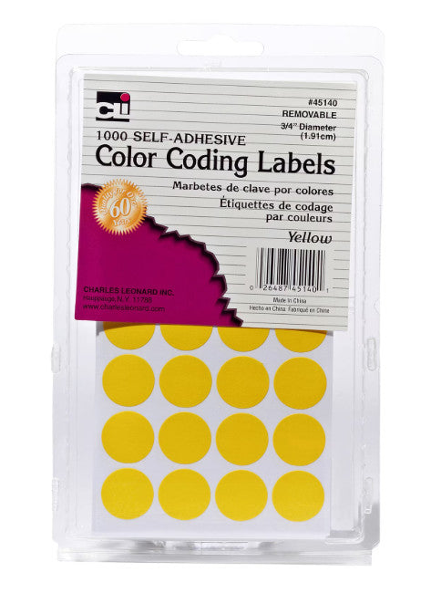 COLOR CODING STICKER   3/4" ROUND YELLOW - 1000 PACK