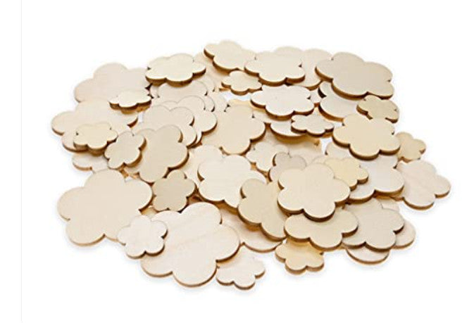 CRAFT WOOD BITS - FLOWER,  ASSORTED SIZES 60 PACK