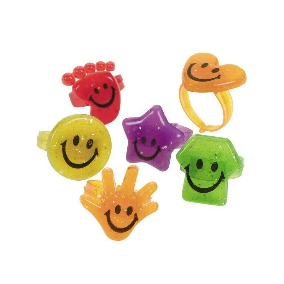 GLITTER SMILE FACE RINGS PKG/48