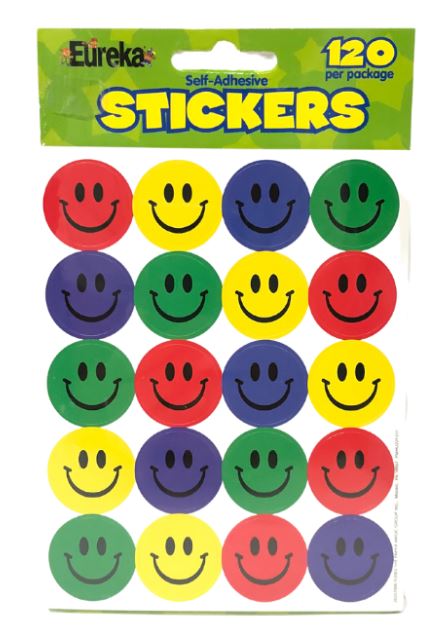 STICKERS: ASSORTED PRIMARY COLOR SMILES 120 PACK