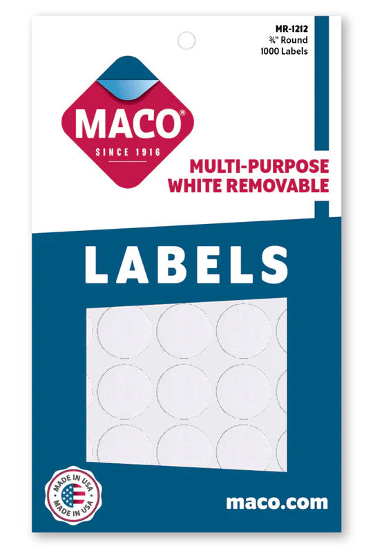 COLOR CODING STICKER:  ¾", ROUND WHITE 1000 PACK
