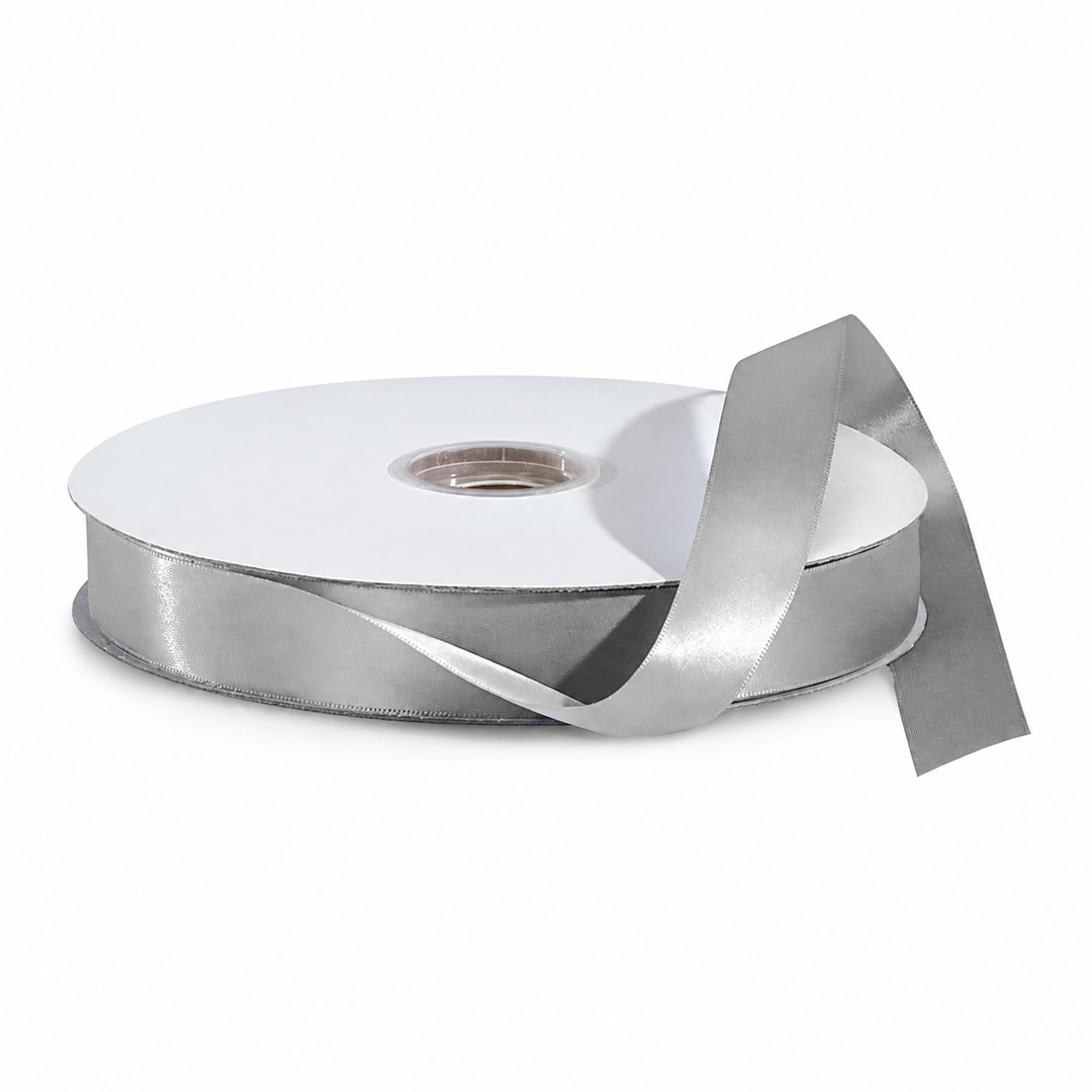 Silver satin ribbon spool