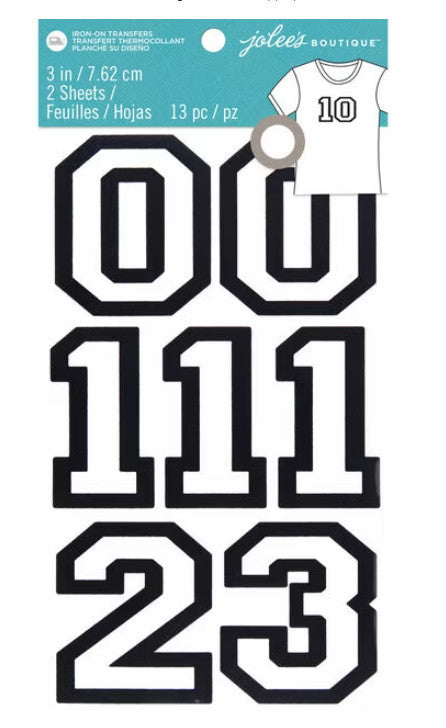 IRON ON NUMBERS White In &amp; Black Out 3 INCH