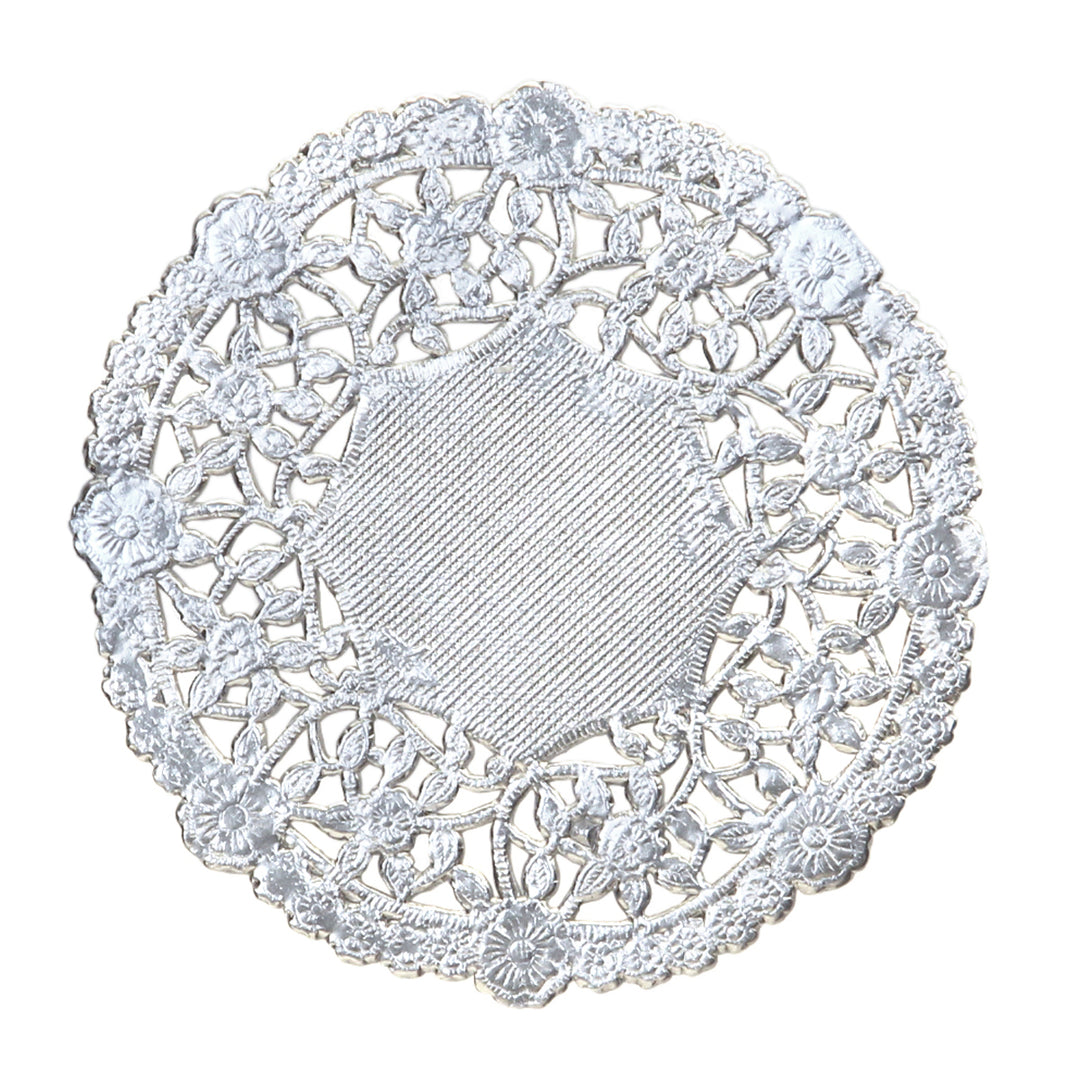 PAPER LACE DOILIES: 4"  ROUND SILVER 12PCS