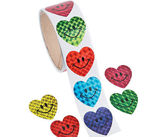 STICKERS ROLL: LASER SMILE HEART - 100 STICKERS