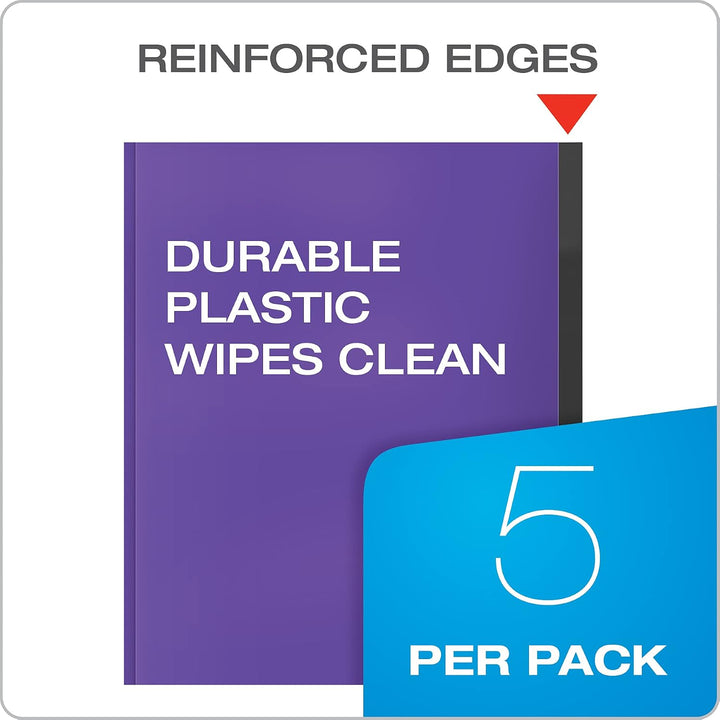 Oxford Plastic Portfolio 5 Pack, Durable Poly Report Cover, Easy Snap Fasteners, Anti-Tear Edges, Letter Size