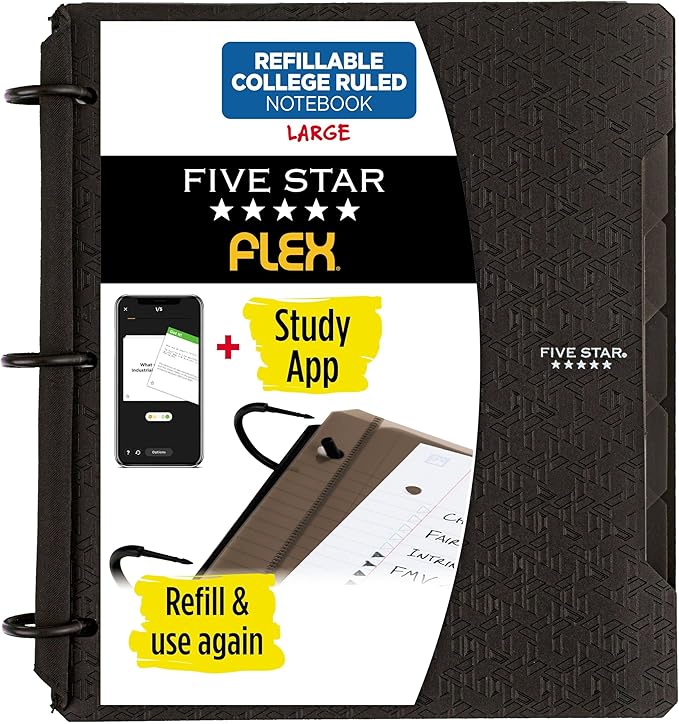 FIVE STAR 1" FLEX REFILLABLE NOTEBOOK WITH POCKETS,DIVIDERS, &amp; PAPER- BLACK