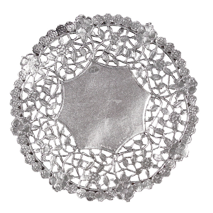 PAPER LACE DOILIES: 6" ROUND SILVER 12PCS