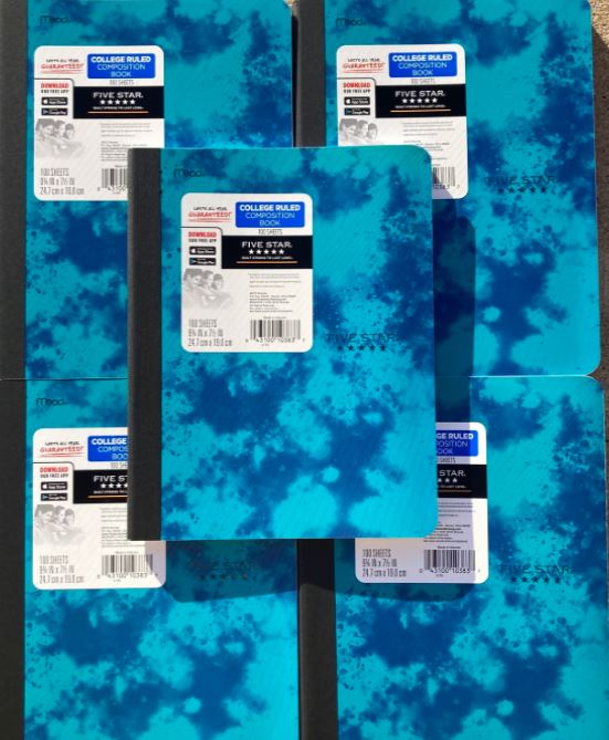 FIVE STAR COMPOSITION NOTEBOOK - 9 3/4"X7 1/4" COLLEGE RULED 100 SHEETS, POLY COVER ASSORTED DESIGNS