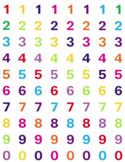 STICKERS COLORFUL NUMBERS ON CLEAR 10 SHEET