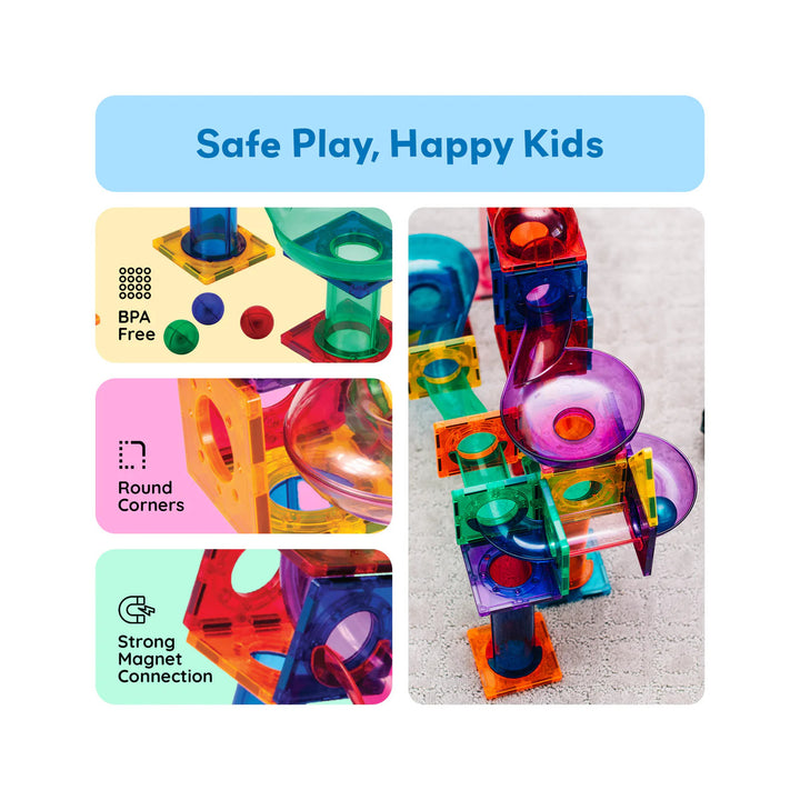 PicassoTiles Magnetic Tile Marble Run Building Set (100 Pieces)