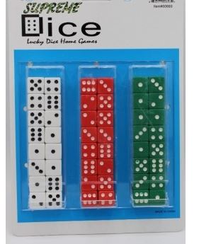 DRUM OF DICE: RED, GREEN, WHITE, 48 PACK