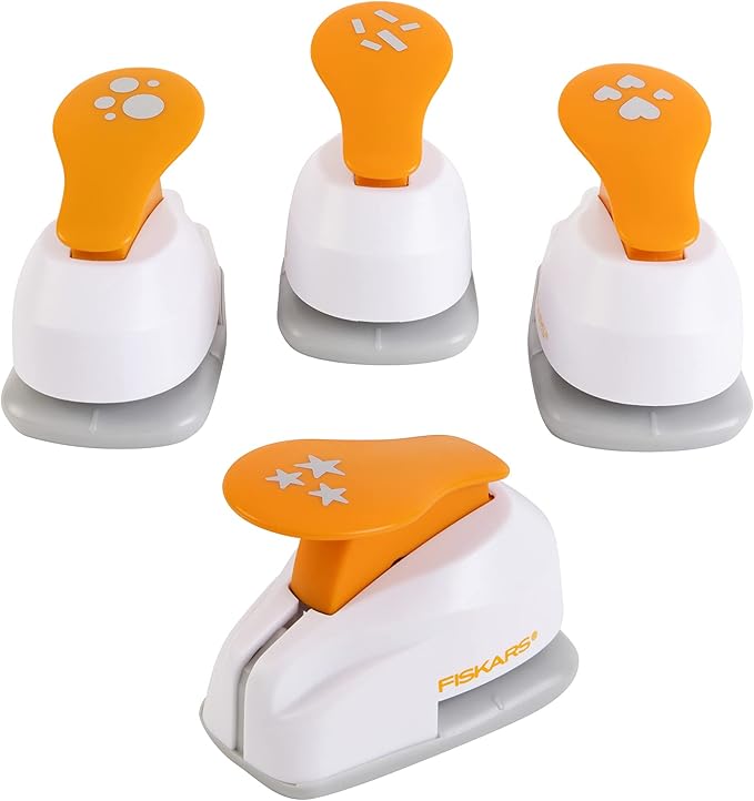 FISKARS HOLE PUNCH CONFETTI SET - 4 PACK - CIRCLEHEARTSTARRECTANGLE