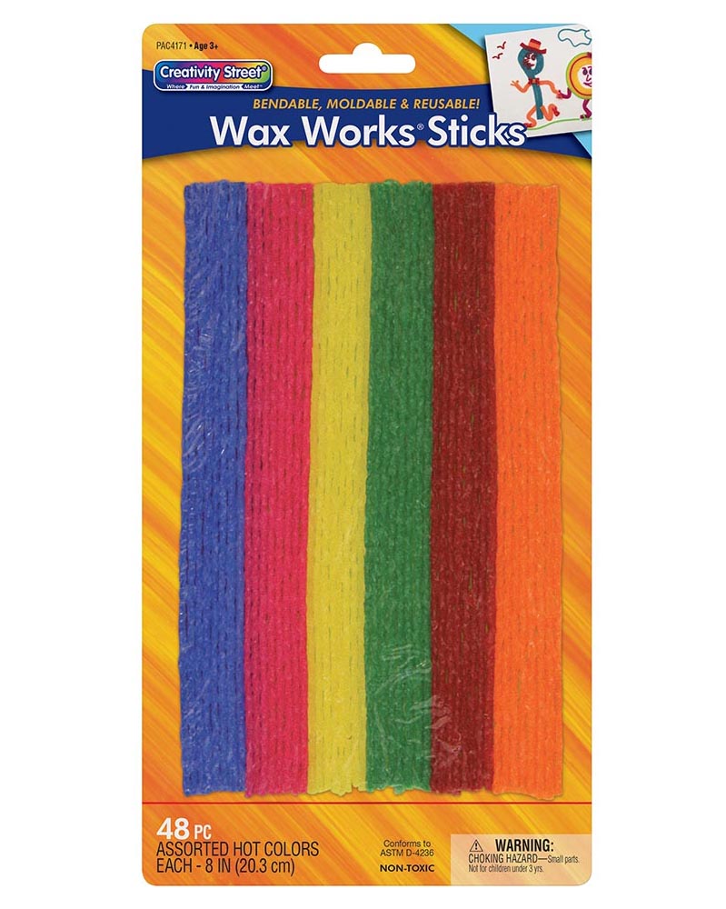 WAX WORKS STICKS HOT COLORS 8"  48pcs