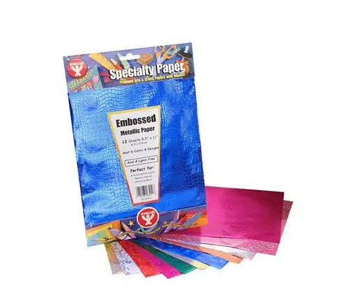 Metallic Embossed Paper : 8.5"x11" ASSORTED COLORS  12 PACK