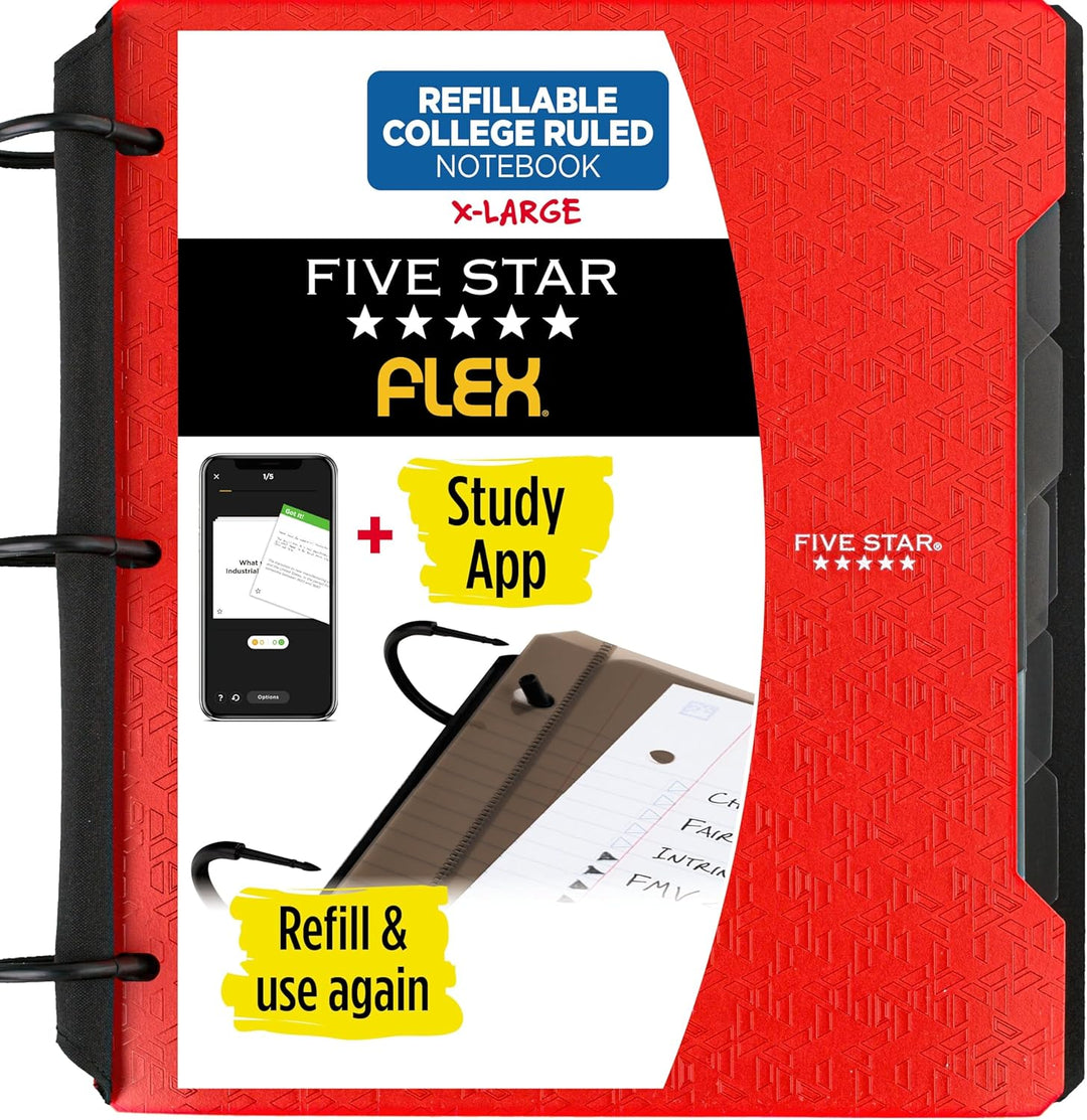 FIVE STAR 1.5" FLEX REFILLABLE NOTEBOOK WITH POCKETS,DIVIDERS, &amp; PAPER- RED