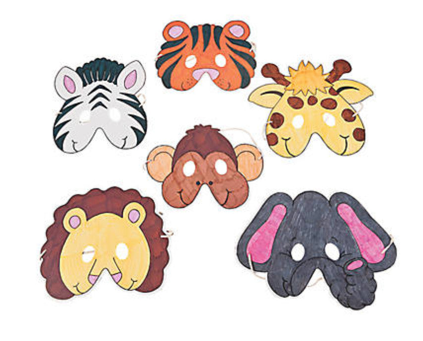 COLOR Your own Zoo Animal Masks Pkg/12
