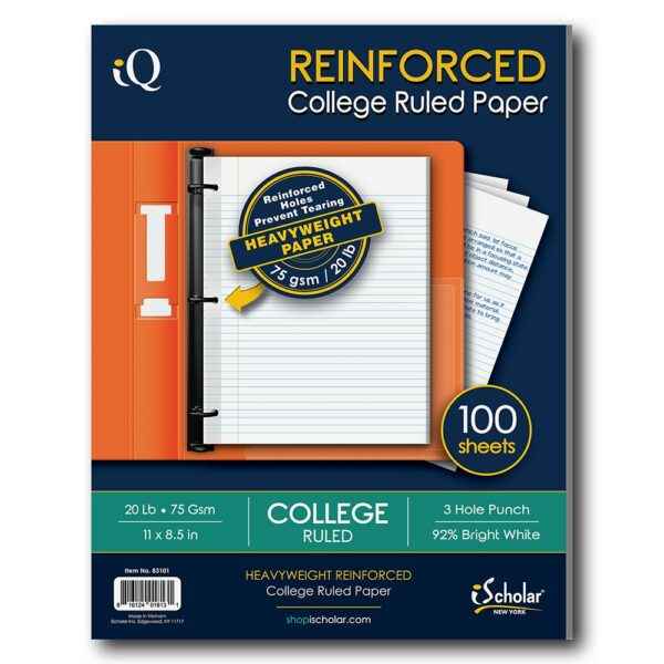 REINFORCED FILLER PAPER College Ruled - 8.5"x11" 100 Pack
